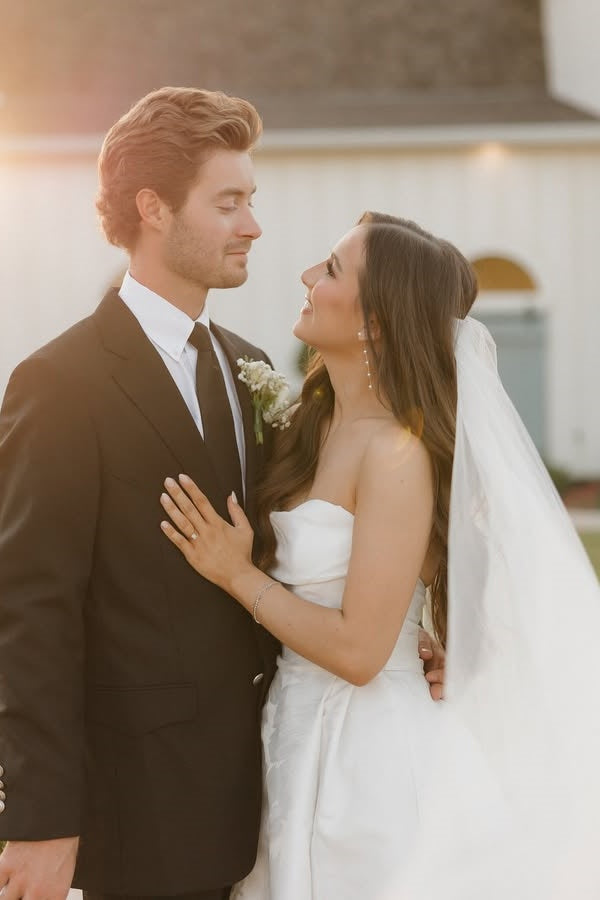 Trendy Strapless Satin A-Line Long Wedding Dresses