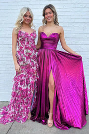 Trendy Strapless Sweetheart Long Split Front Party Dresses