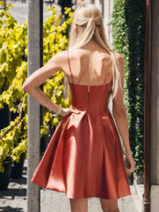 Sexy Spaghetti Straps A-Line Satin Short Homecoming Dress
