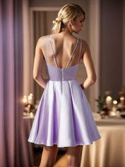 Cute Satin A-Line Spaghetti Straps Short Homecoming Dress