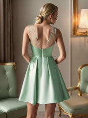 Cute Satin A-Line Spaghetti Straps Short Homecoming Dress