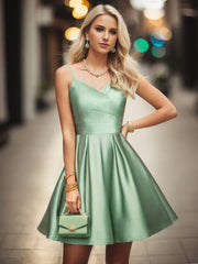 Cute Satin A-Line Spaghetti Straps Short Homecoming Dress