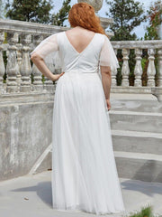 Romantic Plus Size A-Line Tulle Formal Evening Dress with Ruffle Sleeves