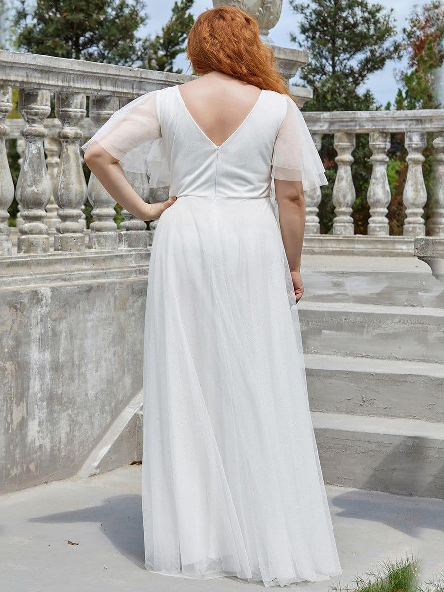 Romantic Plus Size A-Line Tulle Formal Evening Dress with Ruffle Sleeves