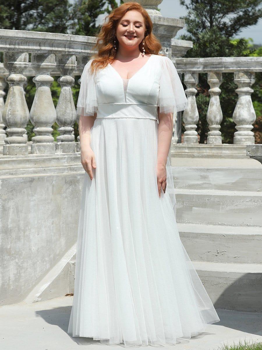 Romantic Plus Size A-Line Tulle Formal Evening Dress with Ruffle Sleeves