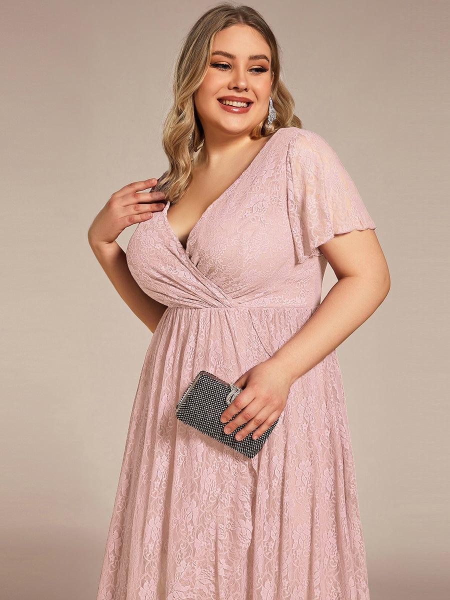 Graceful Plus Size A-Line Lace Formal Evening Dress with Sleeves