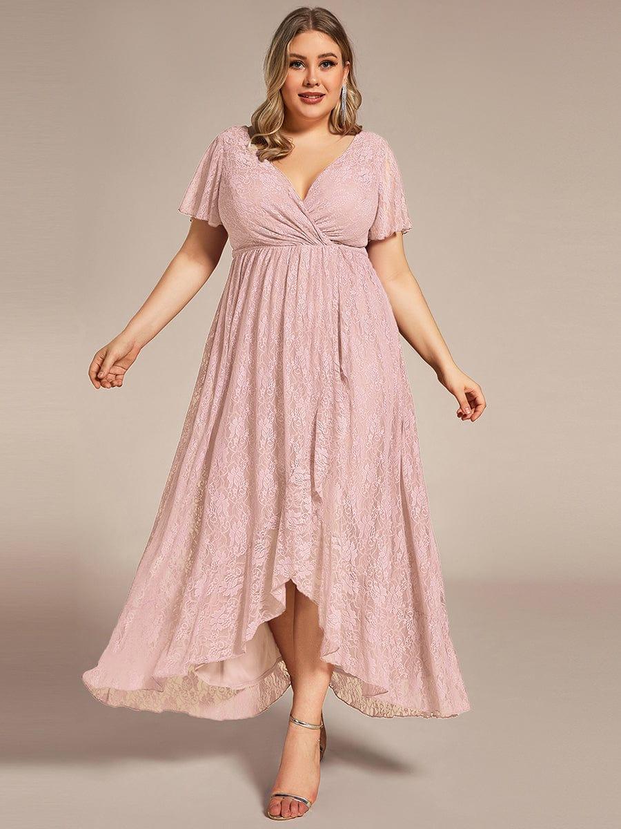 Graceful Plus Size A-Line Lace Formal Evening Dress with Sleeves
