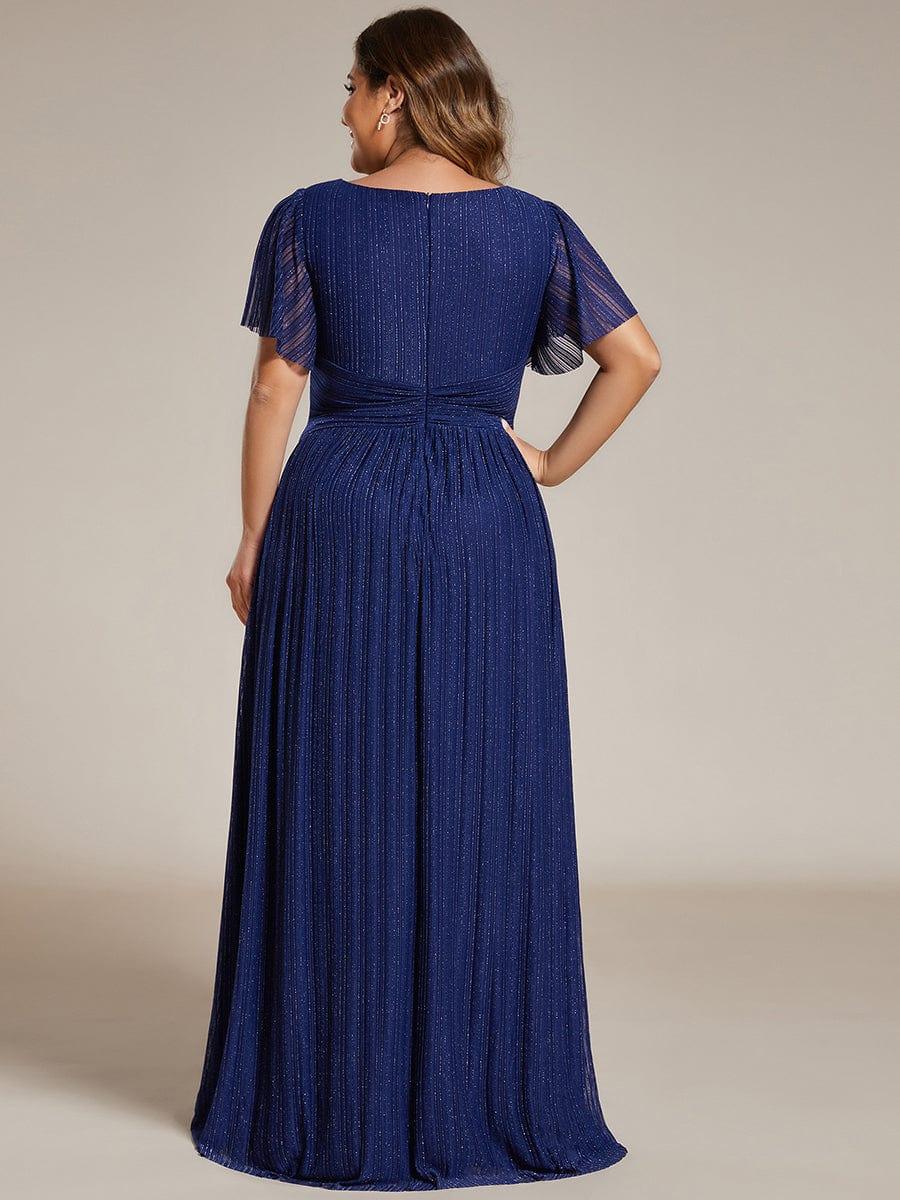 Glamorous Plus Size V-Neck A-Line Formal Evening Dress with Short Sleeves