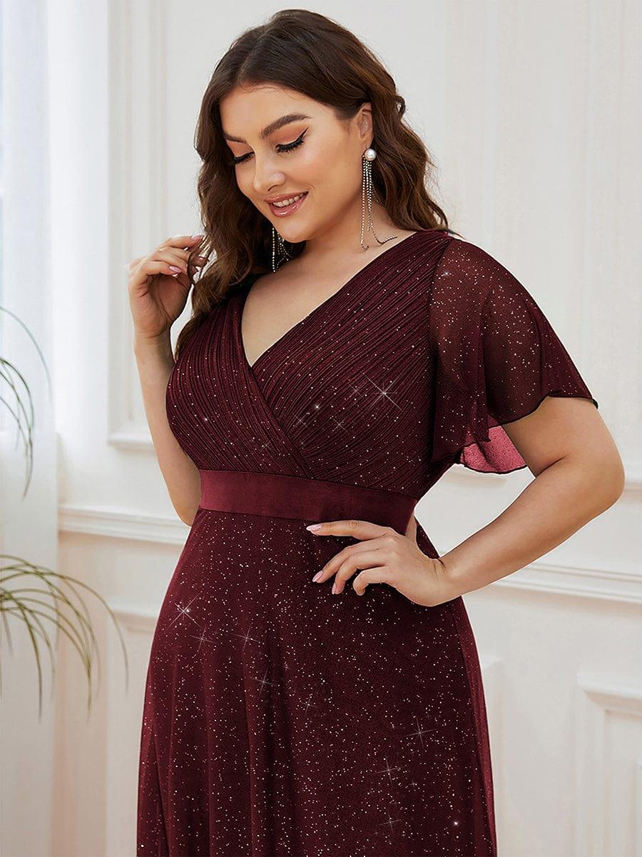 Classic Plus Size V-Neck A-Line Formal Evening Dress with Sash