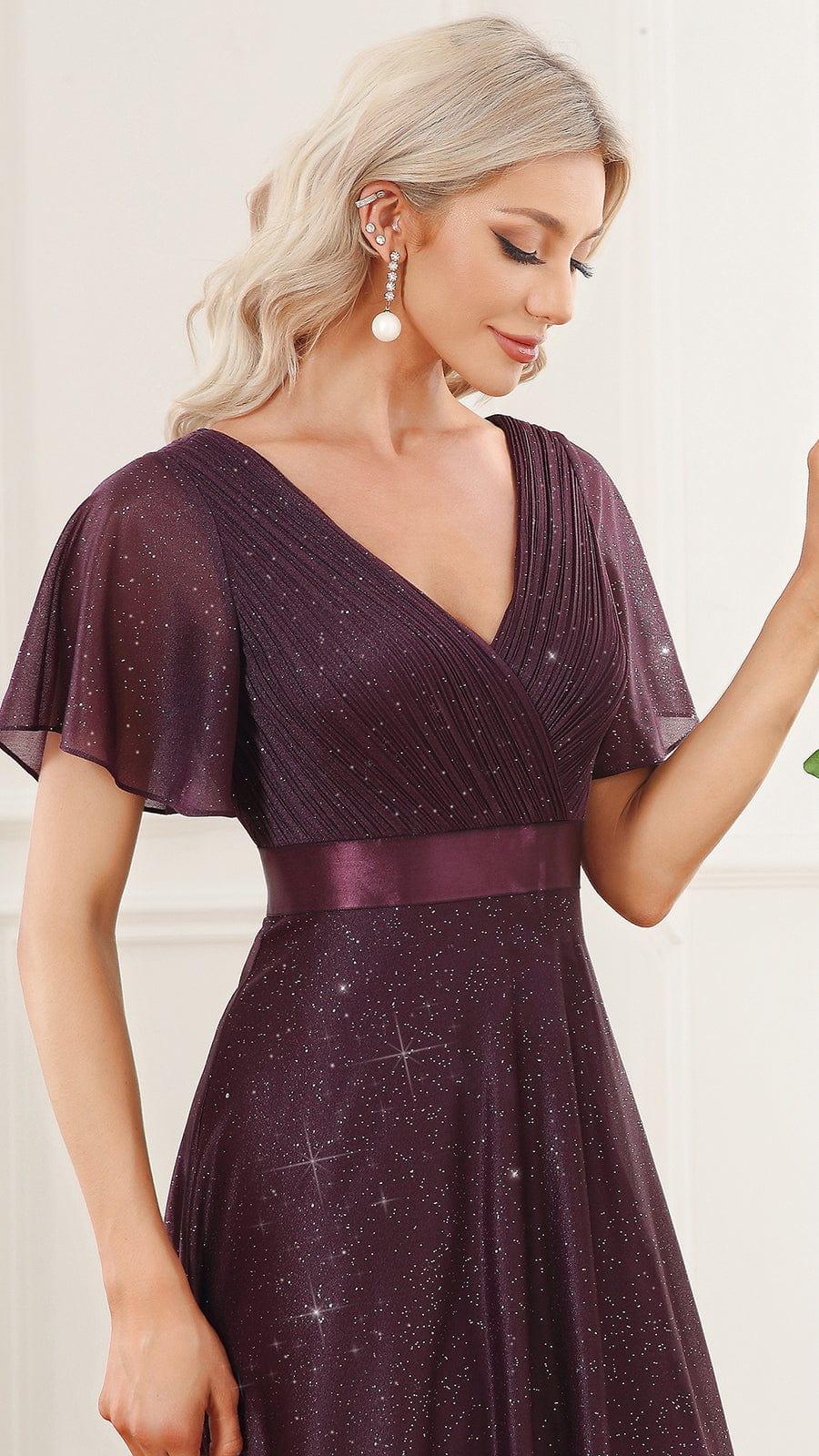 Fancy A-Line V-Neck Short Sleeves Bridesmaid Dress