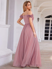 Exquisite Pleated A-Line Off-The-Shoulder Evening Dress