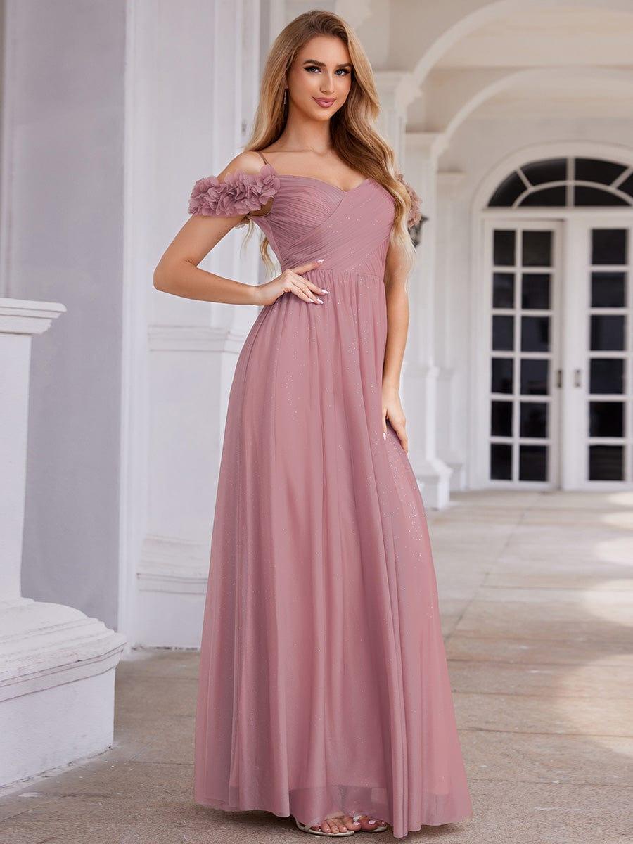 Exquisite Pleated A-Line Off-The-Shoulder Evening Dress