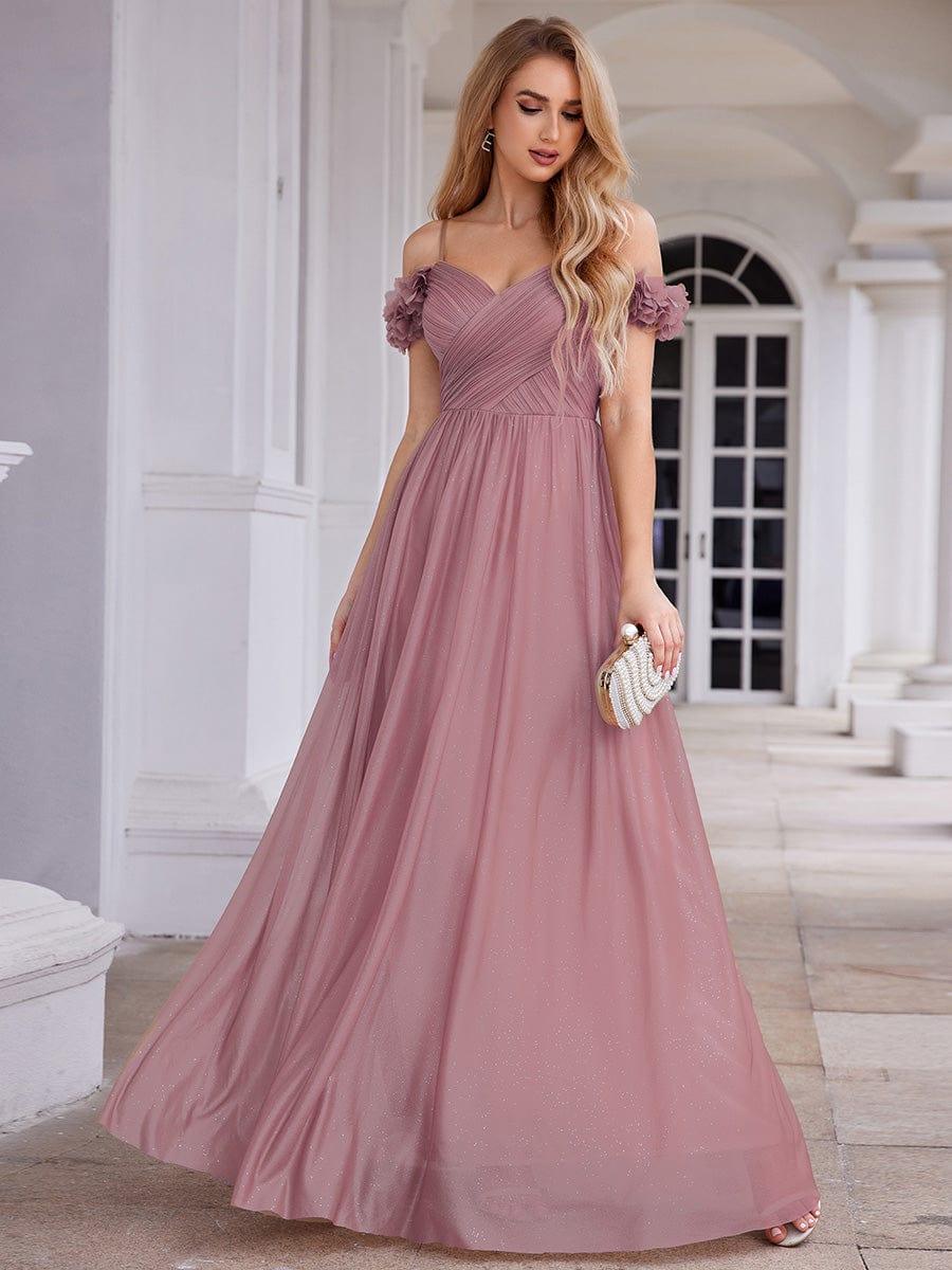 Exquisite Pleated A-Line Off-The-Shoulder Evening Dress