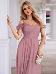 Exquisite Pleated A-Line Off-The-Shoulder Evening Dress