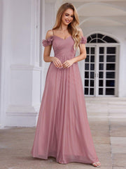 Exquisite Pleated A-Line Off-The-Shoulder Evening Dress