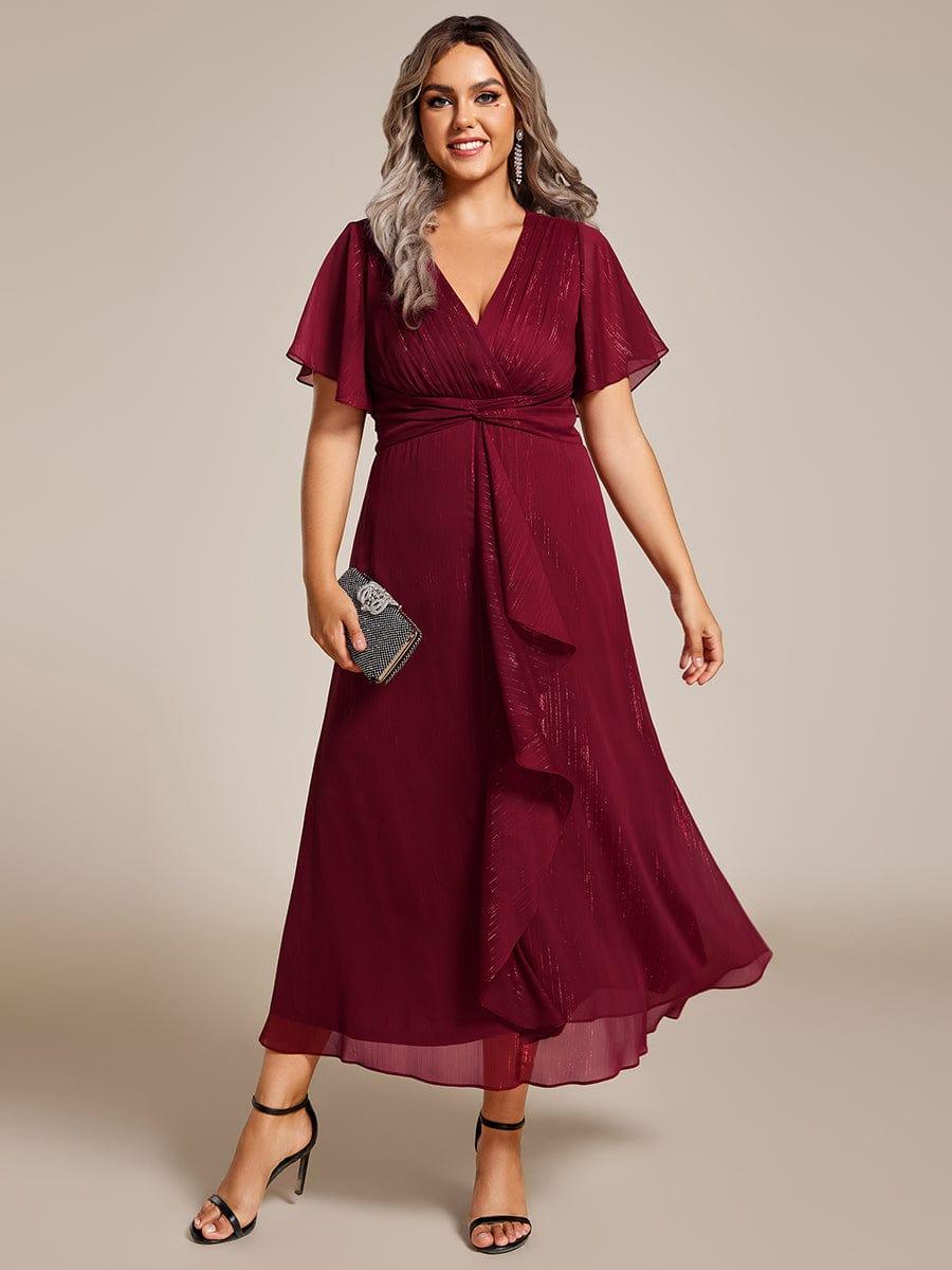 Lovely Plus Size A-Line V-Neck Wedding Guest Dress with Sleeves