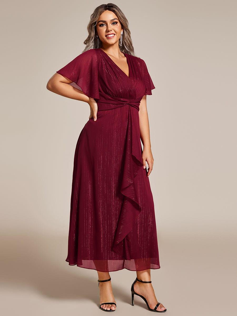 Lovely Plus Size A-Line V-Neck Wedding Guest Dress with Sleeves
