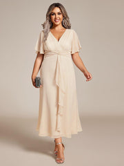 Lovely Plus Size A-Line V-Neck Wedding Guest Dress with Sleeves