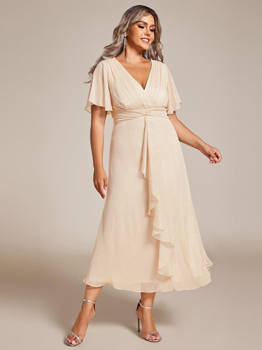 Lovely Plus Size A-Line V-Neck Wedding Guest Dress with Sleeves