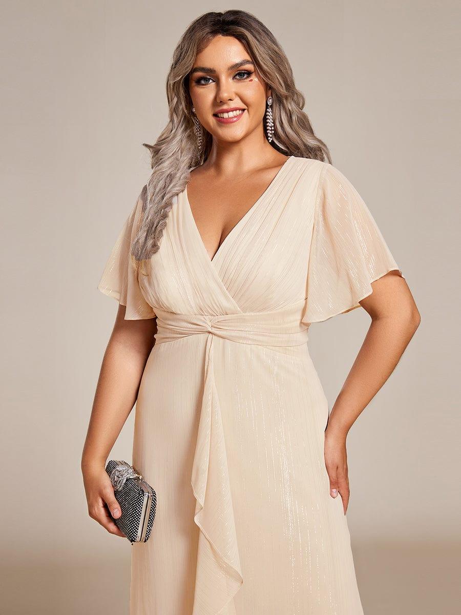 Lovely Plus Size A-Line V-Neck Wedding Guest Dress with Sleeves