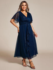 Lovely Plus Size A-Line V-Neck Wedding Guest Dress with Sleeves