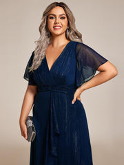 Lovely Plus Size A-Line V-Neck Wedding Guest Dress with Sleeves