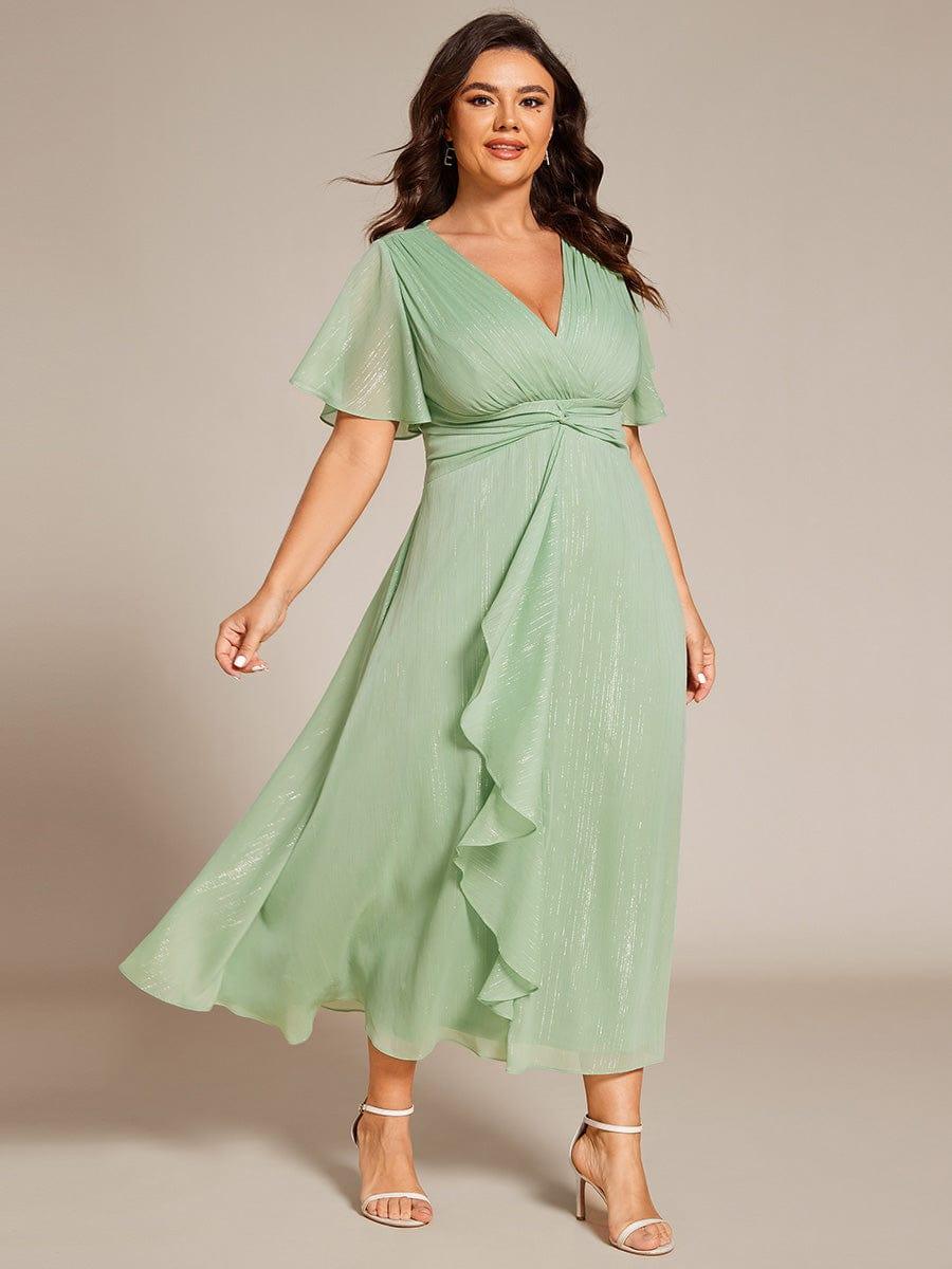 Lovely Plus Size A-Line V-Neck Wedding Guest Dress with Sleeves