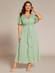 Lovely Plus Size A-Line V-Neck Wedding Guest Dress with Sleeves