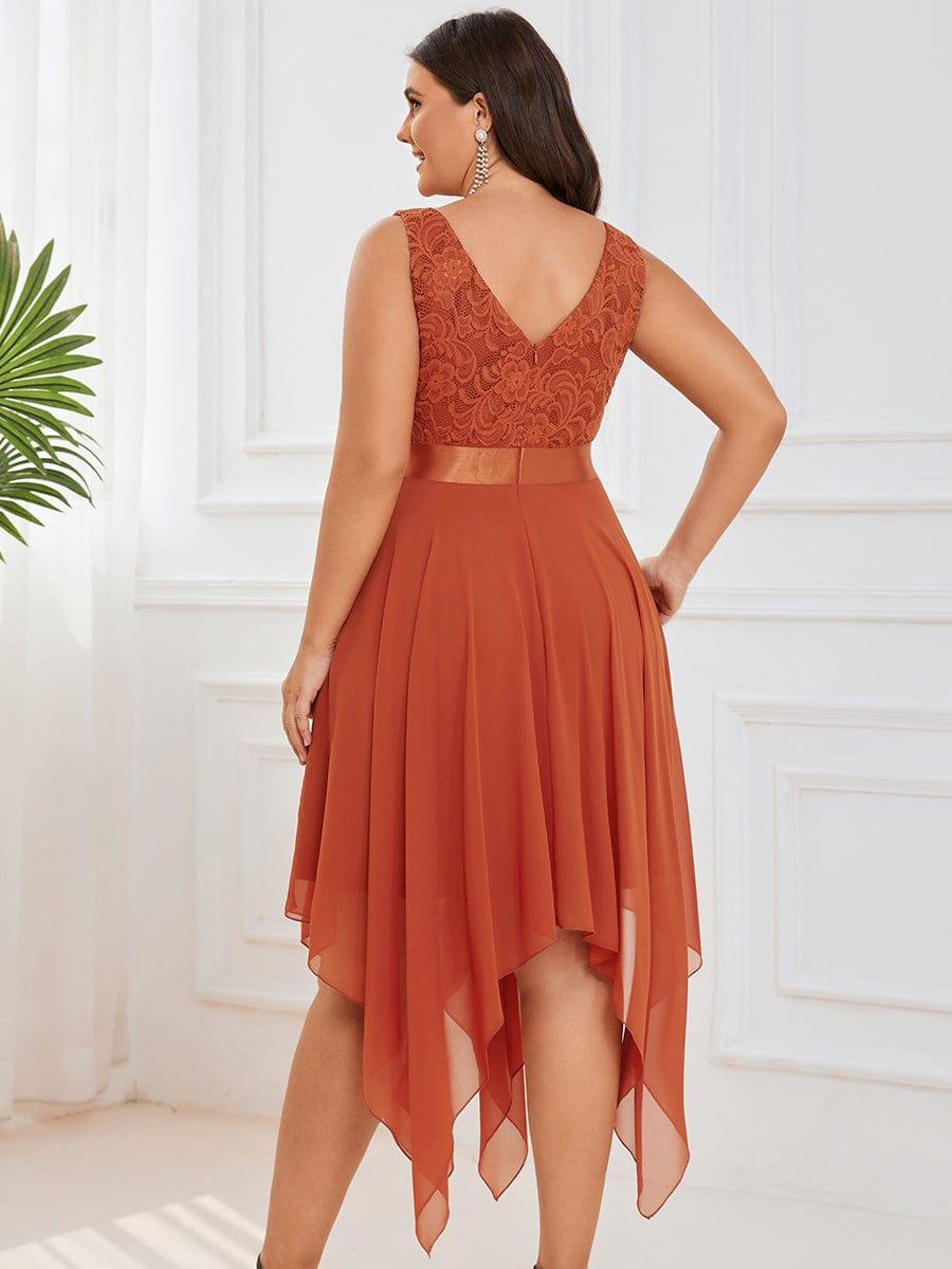 Lovely Plus Size V-Neck Prom Lace Dress for Women with Sash