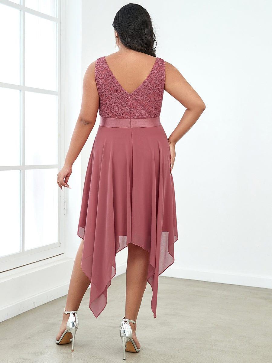Lovely Plus Size V-Neck Prom Lace Dress for Women with Sash