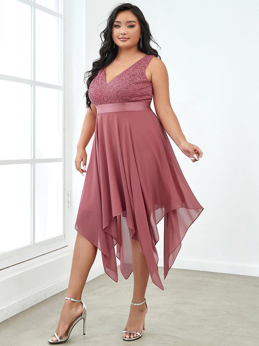 Lovely Plus Size V-Neck Prom Lace Dress for Women with Sash