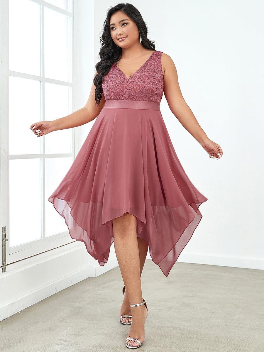 Lovely Plus Size V-Neck Prom Lace Dress for Women with Sash