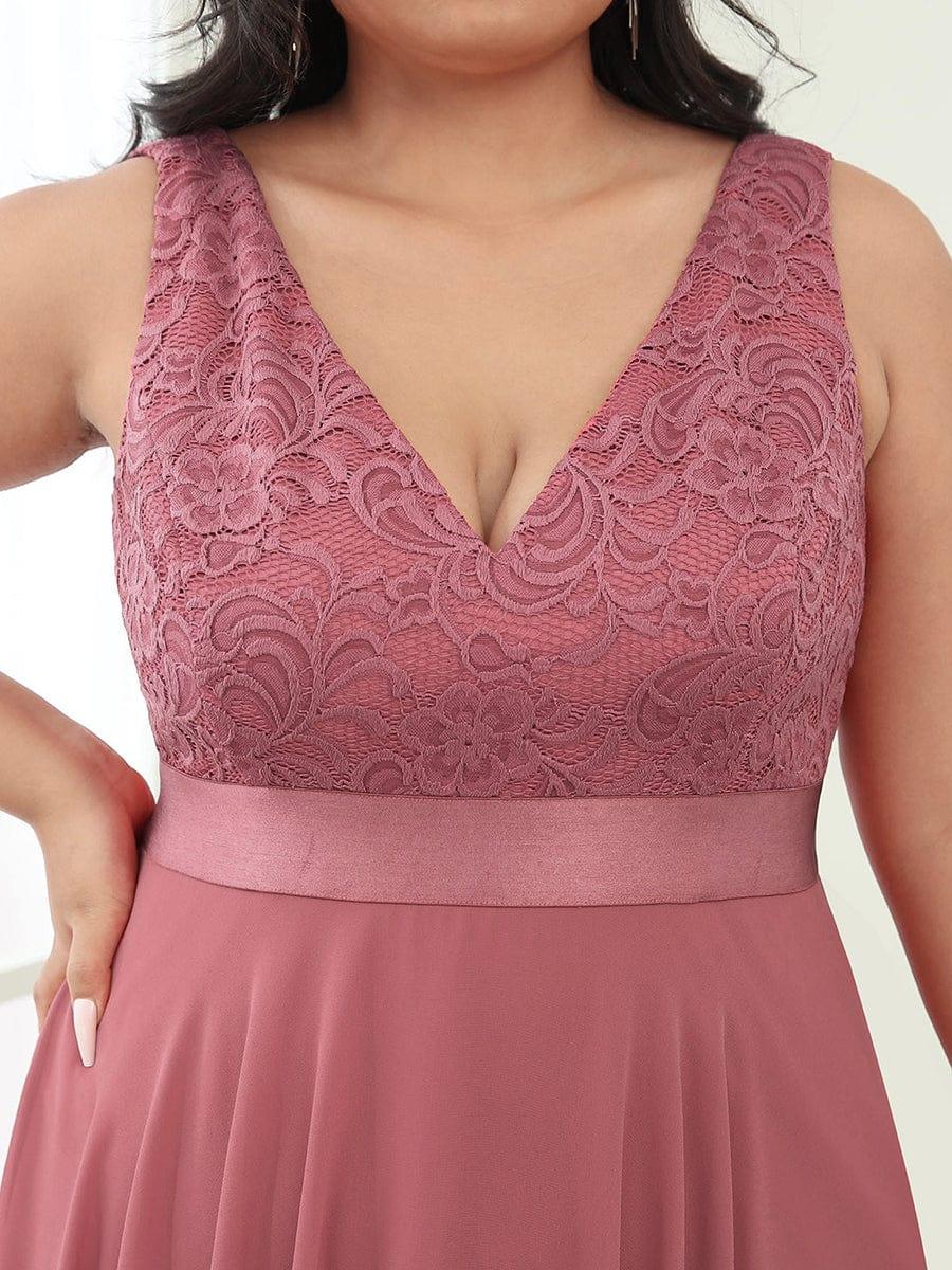 Lovely Plus Size V-Neck Prom Lace Dress for Women with Sash
