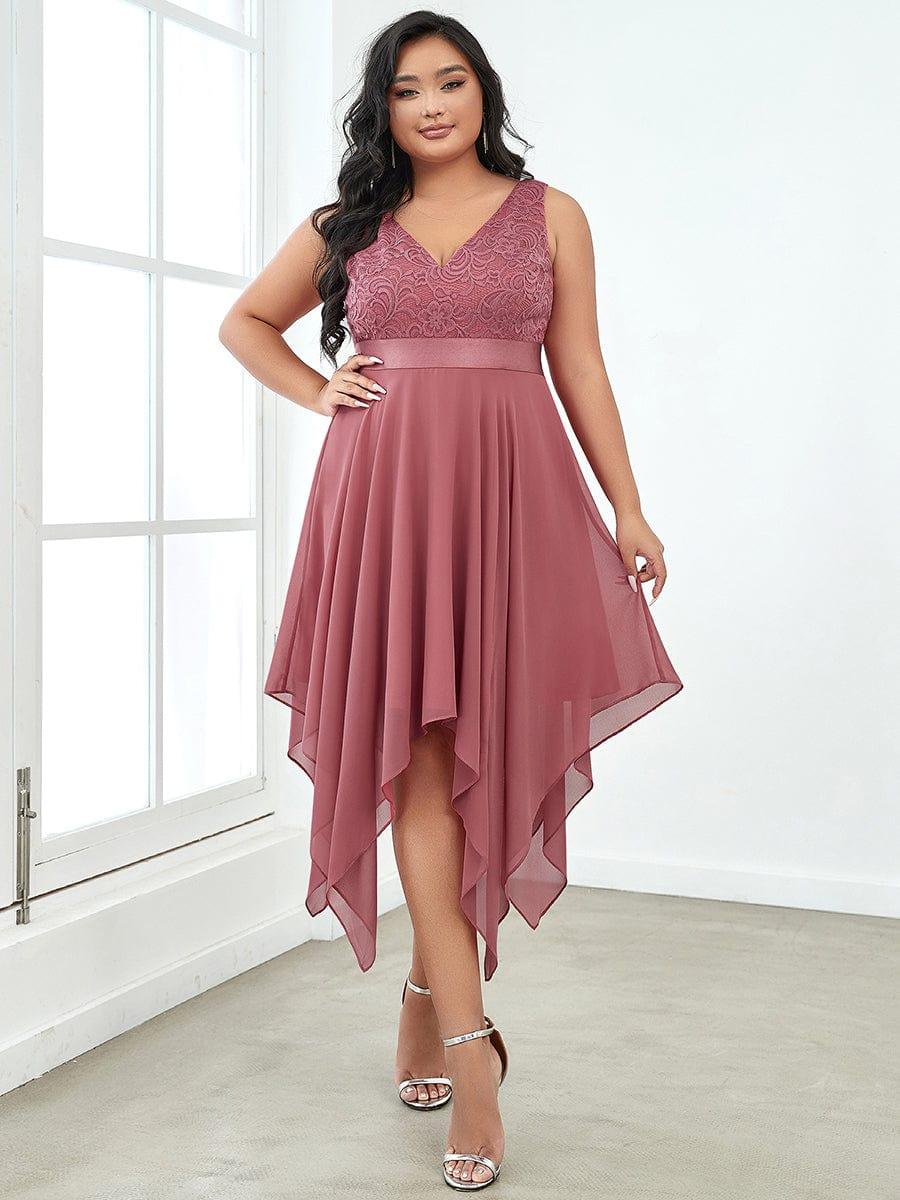 Lovely Plus Size V-Neck Prom Lace Dress for Women with Sash
