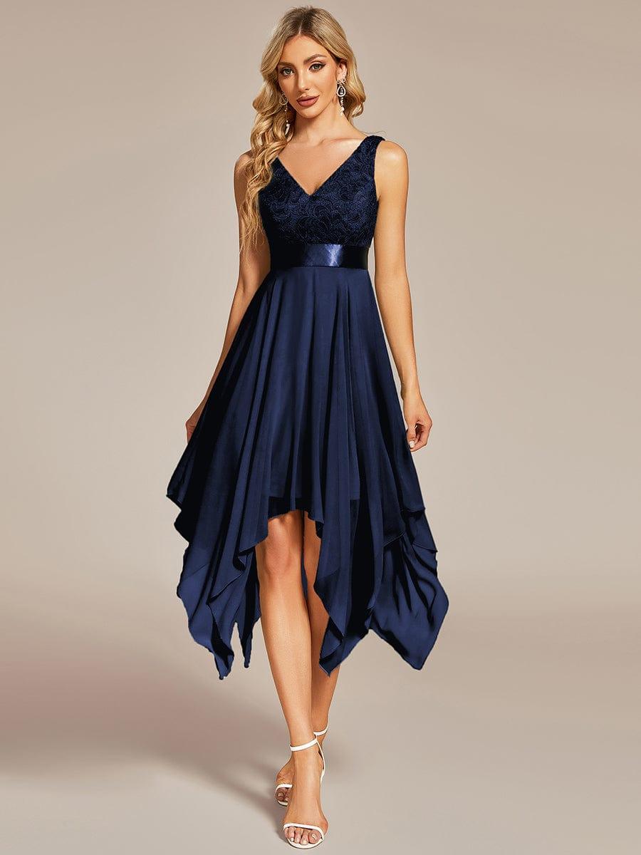 Charming Asymmetrical A-Line V-Neck Lace Dress