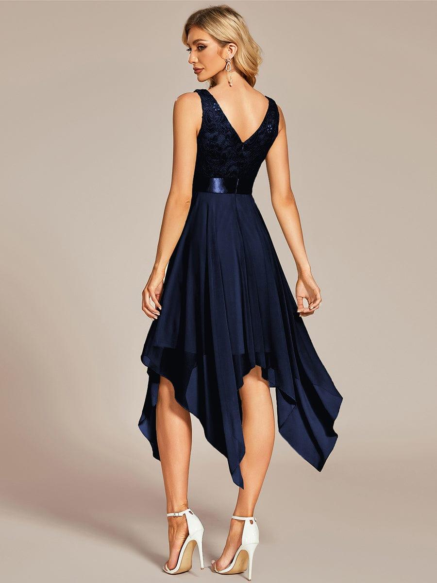 Charming Asymmetrical A-Line V-Neck Lace Dress