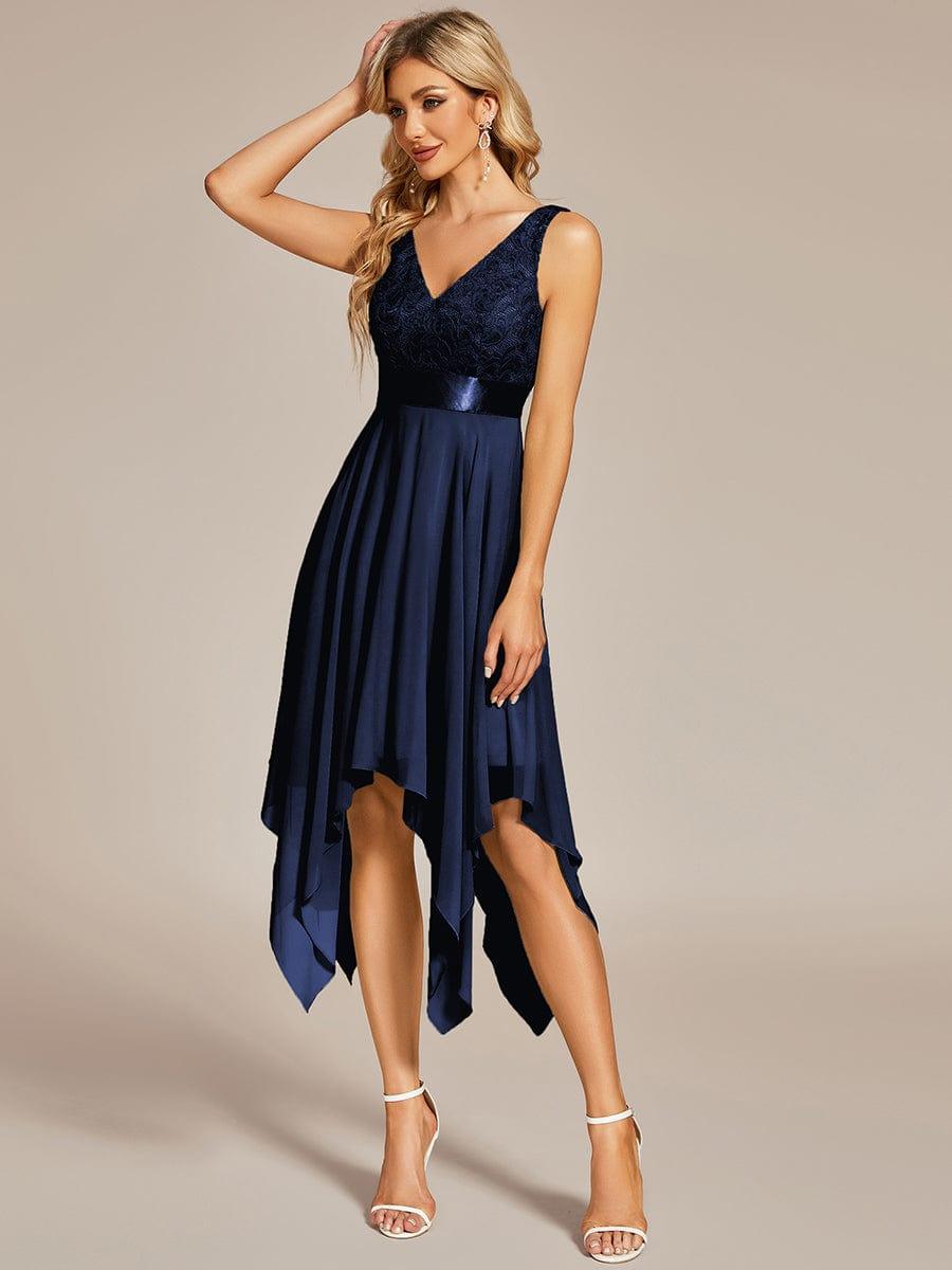 Charming Asymmetrical A-Line V-Neck Lace Dress