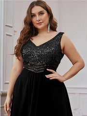 Chic Plus Size Chiffon V-Neck Sleeveless Formal Evening Dresses