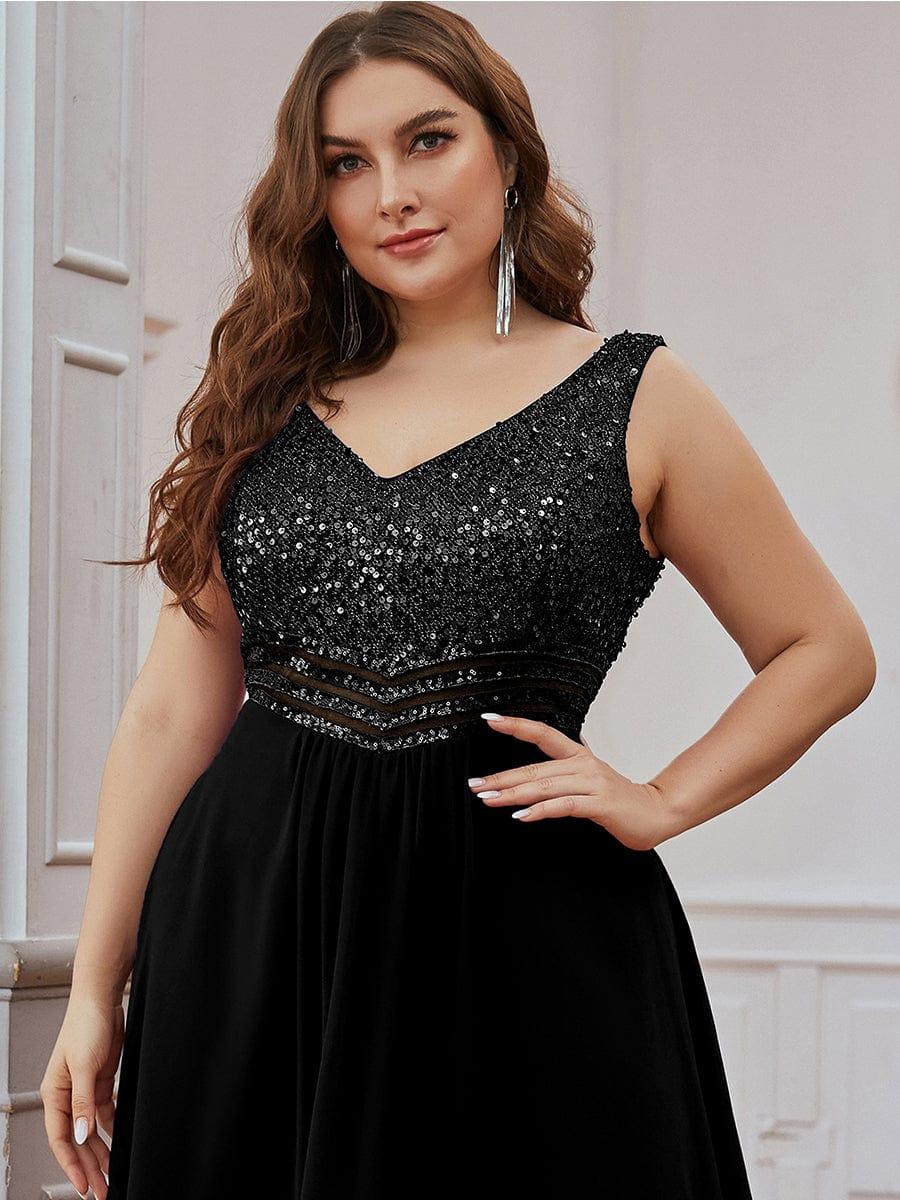 Chic Plus Size Chiffon V-Neck Sleeveless Formal Evening Dresses