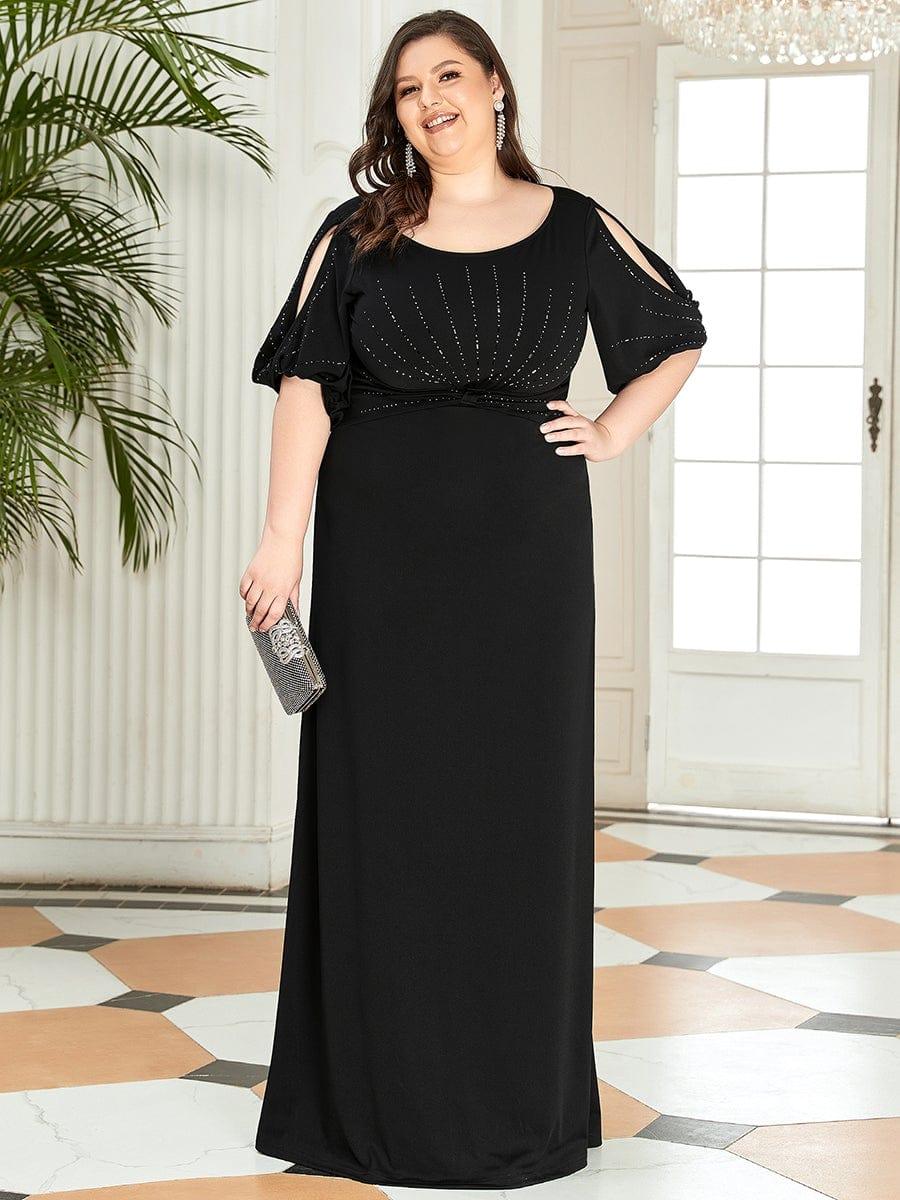 Stylish Plus Size Maxi Mermaid Wedding Guest Dress with Short Sleeves