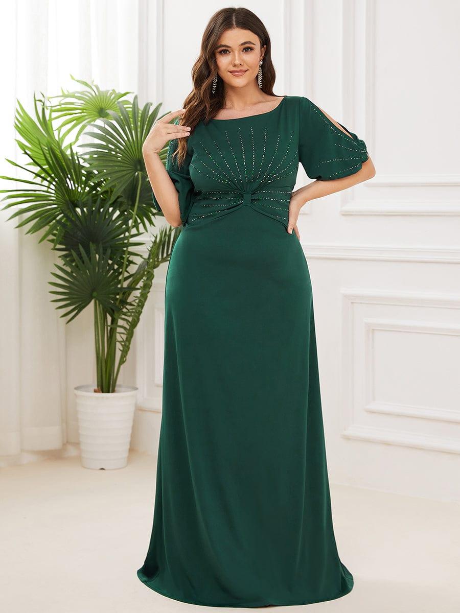 Stylish Plus Size Maxi Mermaid Wedding Guest Dress with Short Sleeves