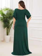 Stylish Plus Size Maxi Mermaid Wedding Guest Dress with Short Sleeves