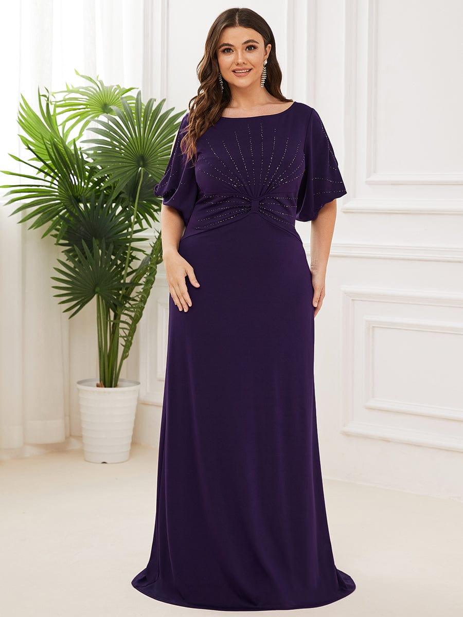 Stylish Plus Size Maxi Mermaid Wedding Guest Dress with Short Sleeves