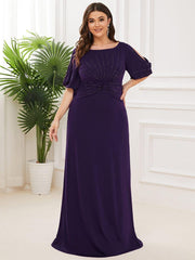 Stylish Plus Size Maxi Mermaid Wedding Guest Dress with Short Sleeves
