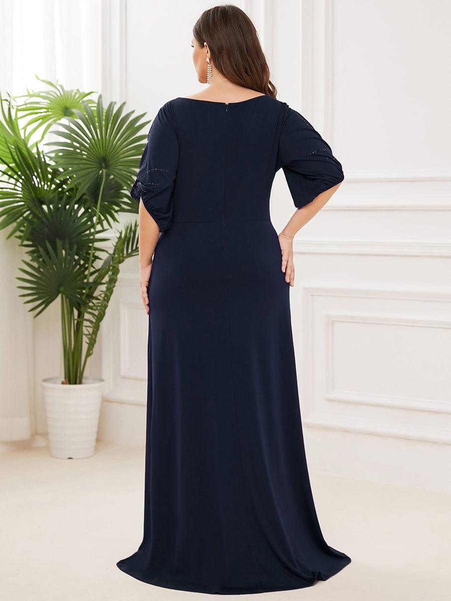 Stylish Plus Size Maxi Mermaid Wedding Guest Dress with Short Sleeves