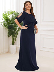 Stylish Plus Size Maxi Mermaid Wedding Guest Dress with Short Sleeves