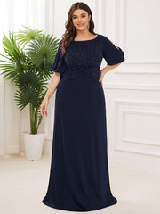 Stylish Plus Size Maxi Mermaid Wedding Guest Dress with Short Sleeves