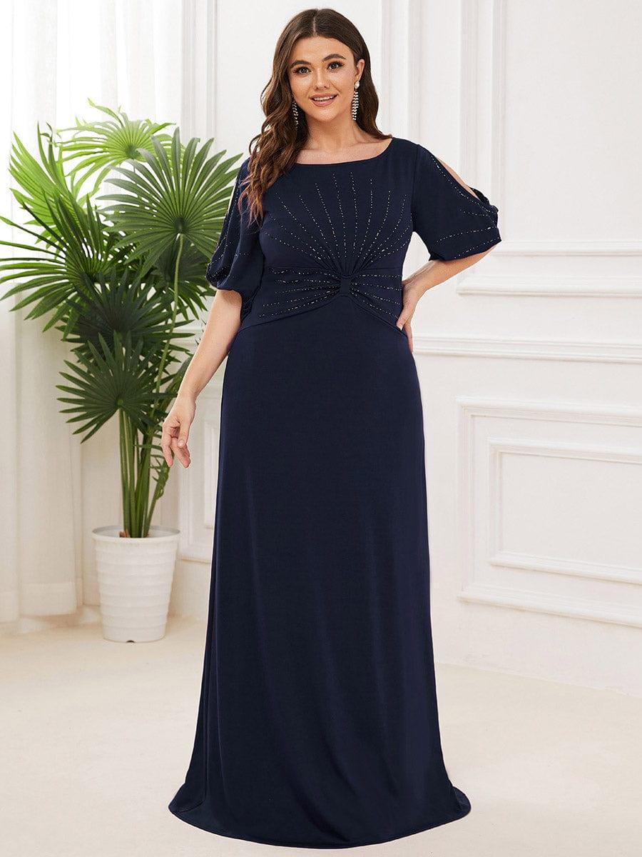 Stylish Plus Size Maxi Mermaid Wedding Guest Dress with Short Sleeves