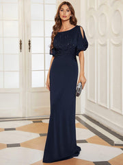 Dreamy Sheath Floor-Length Wedding Guest Dress with Sleeves