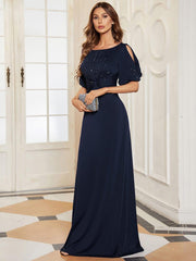 Dreamy Sheath Floor-Length Wedding Guest Dress with Sleeves